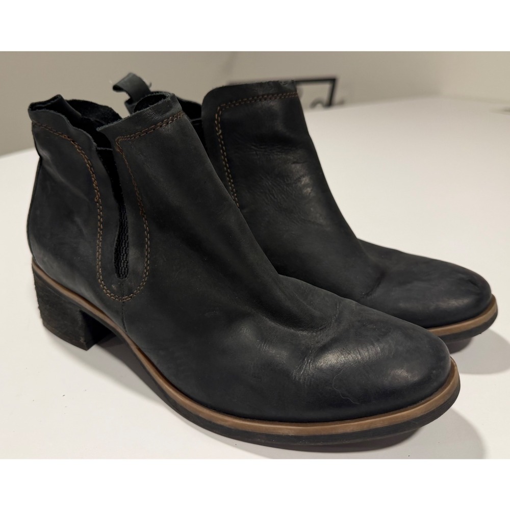 Korks Womens Black Leather Ankle Boots Block Heel Booties G43303 Size 8M